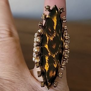 Vintage BETSEY JOHNSON Hollywood Glam Collection Leopard Cheetah Tiger Ring. 7.5